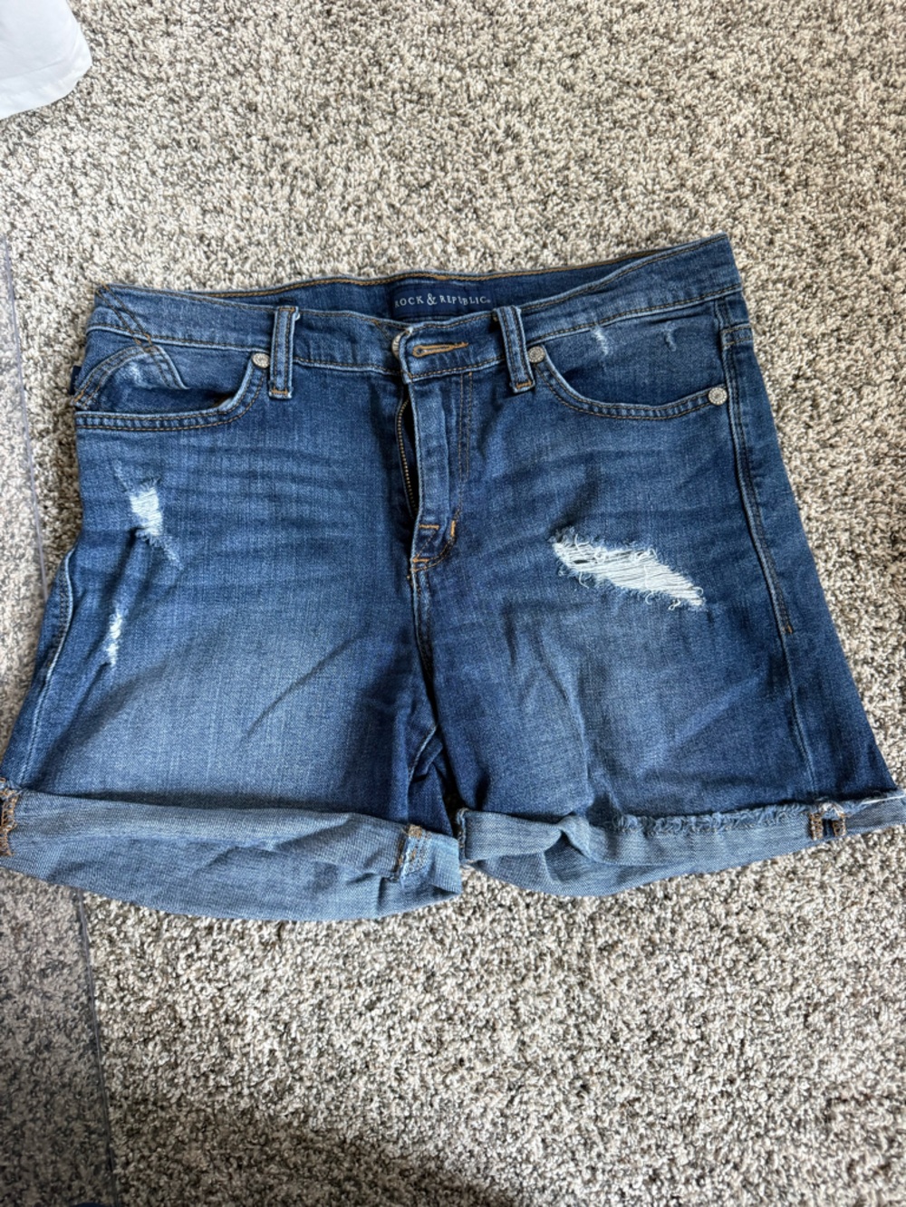 Rock & Republic Dark Blue Distressed Cuffed Denim Shorts